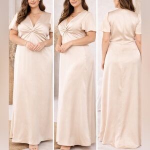 Show Me Your Mumu Rome Twist Champagne Satin Wedding Formal Maxi Gown Dress